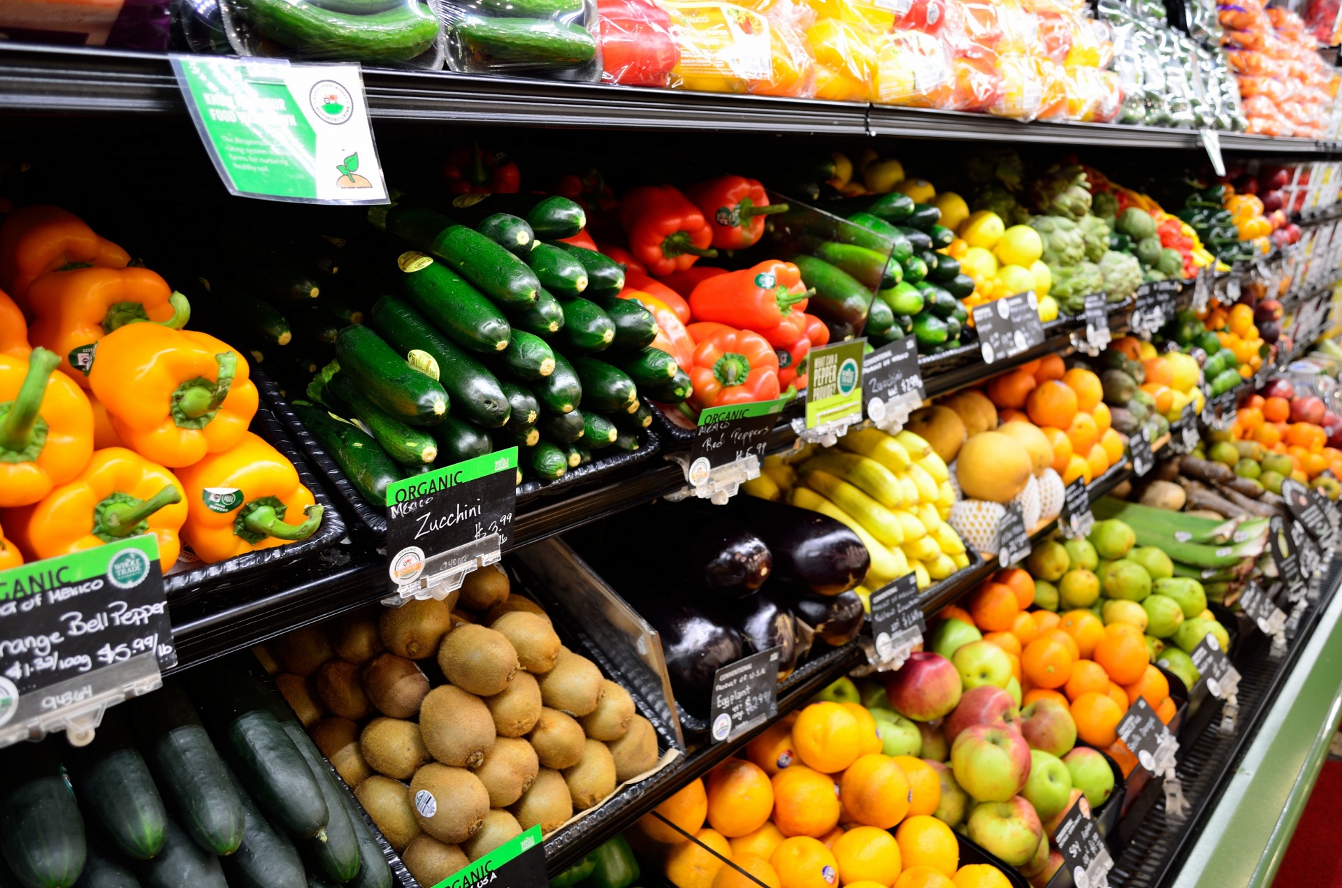 fruits and vegetables displayed